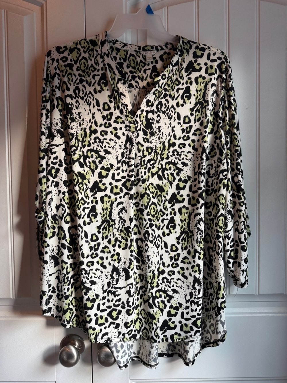 Cato Cream and Black Leopard Tunic with Lime Accents